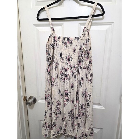 Torrid Floral Print Ivory Pink & Black Spaghetti Strap Sundress Smocked Bodice & - Picture 3 of 10
